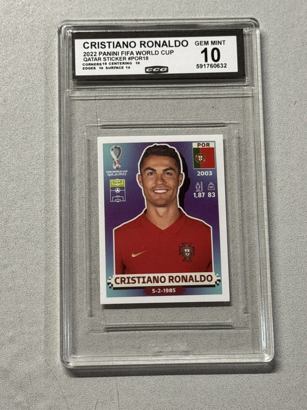 Cristiano Ronaldo 2022 Panini FIFA World Cup Qatar Sticker #POR18 Graded Gem 10